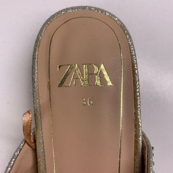 ZARA Metallic‎ Silver Rhinestone Embellished Pointed Toe Mule Flats Size 36 - Picture 10 of 11